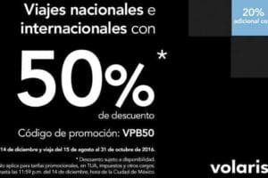 Volaris: 50% de descuento en viajes nacionales e internacionales al 14 de diciembre