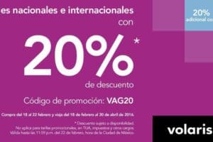 Volaris: 20% de descuento en viajes nacionales e internacionales