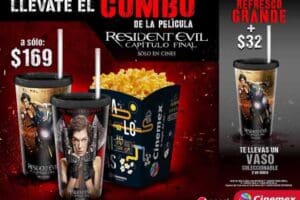 Cinemex: Combo Resident Evil Capítulo Final Palomitas Grandes + 2 Vasos coleccionables con Refresco a $169