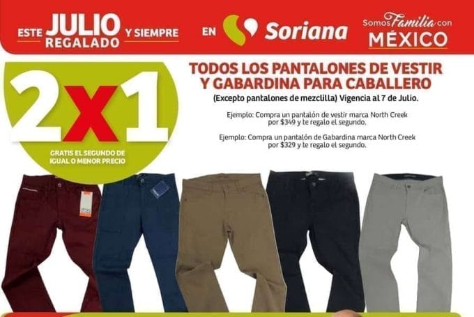 Soriana Julio Regalado 2020: Fechas, ofertas y promociones 5 Julio Regalado 2020: 2×1 en pantalones de vestir y gabardina de caballeros