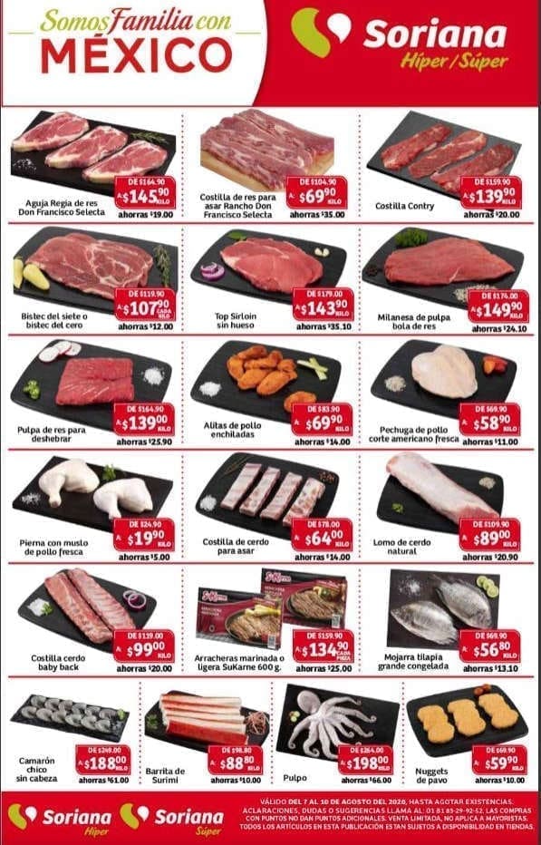 Ofertas Soriana Carnes y Recompensas del Día del 7 al 10 de agosto 2020 3 Carnes soriana agosto 7
