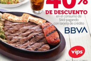 Vips: Cupón 40% de descuento con tarjetas de crédito BBVA Bancomer
