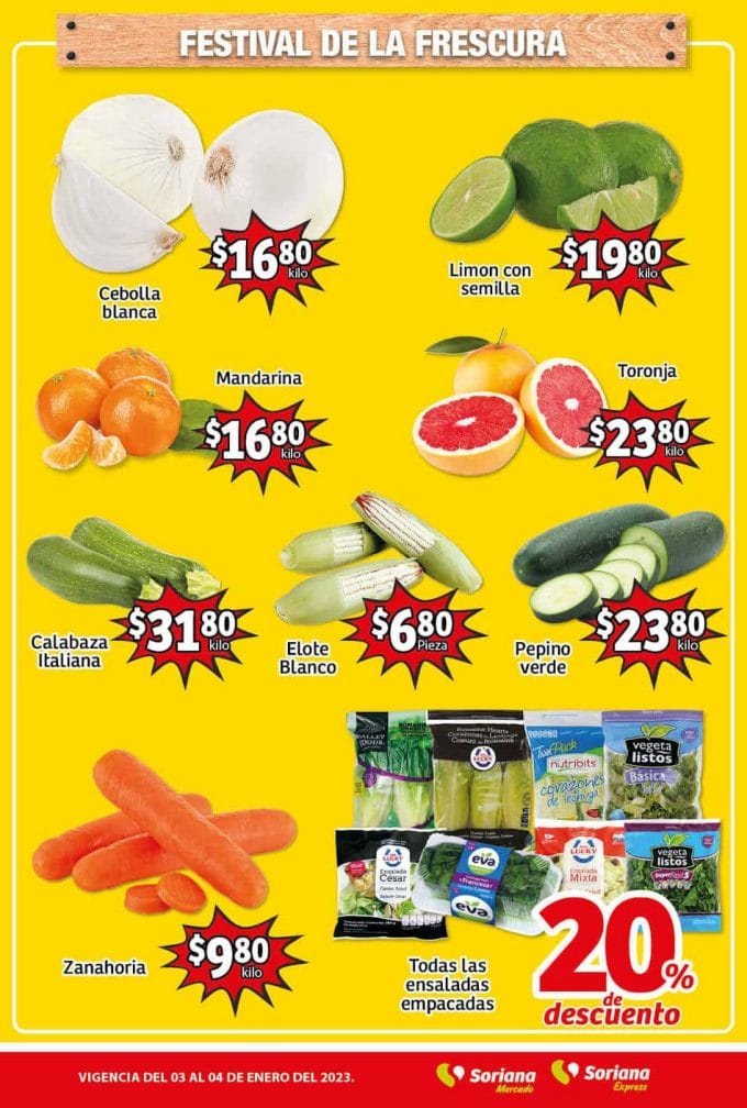 Ofertas Soriana Mercado frutas y verduras 3 y 4 de enero 2023 3 soriana mercado frutas verduras enero 3 9