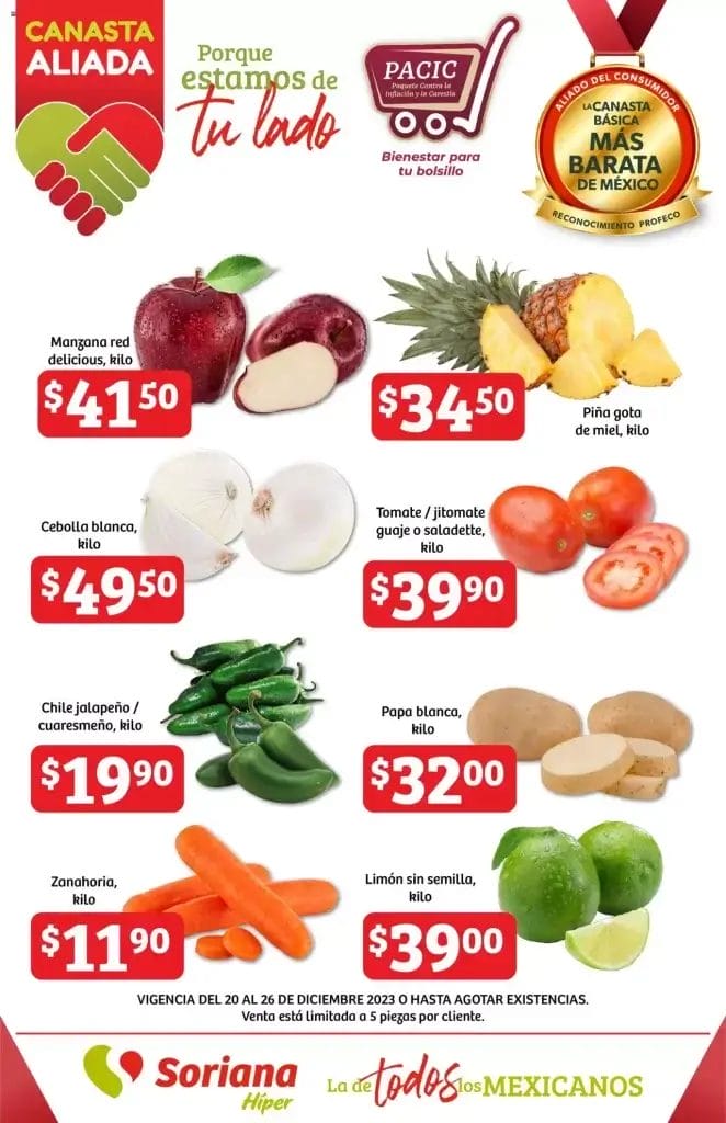 Ofertas Soriana Canasta Aliada frutas y verduras al 26 de diciembre 2023 5 ofertas canasta aliada dic 25 4